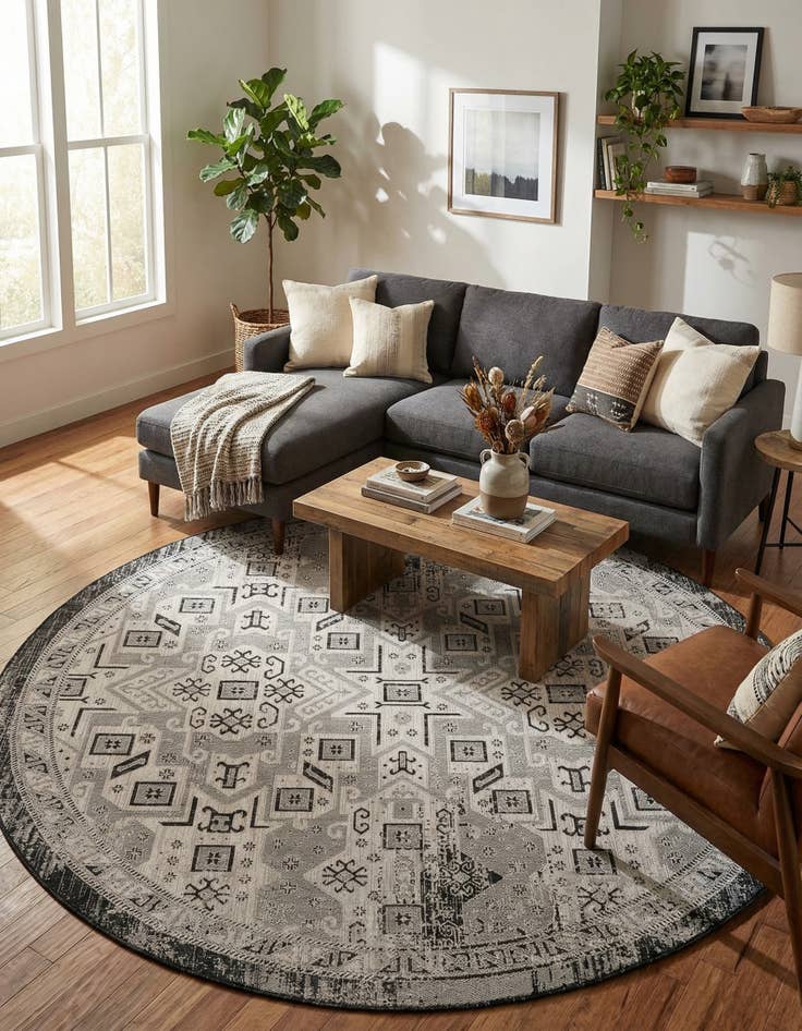 Detail image of  10' x 10'  Washable Aztec Indoor / Outdoor Round Rug