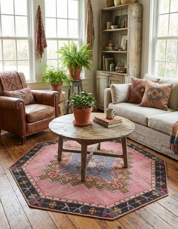 Pink Washable Timeless Octagon Rug