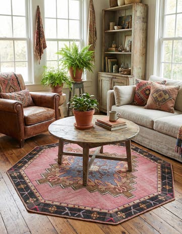Pink Washable Timeless Octagon Rug