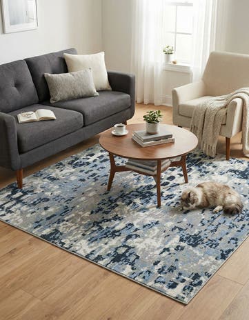 Gray Navy Green Kamala Washable Square Rug