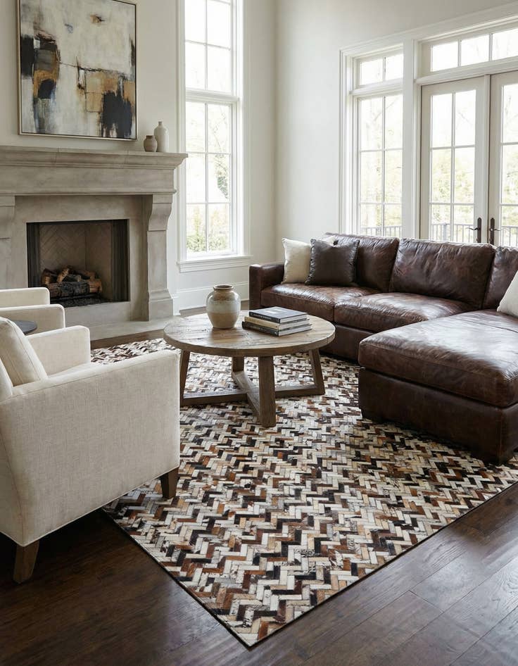 Detail image of 8' 1 x 9' 10 Cowhide Leather Rug