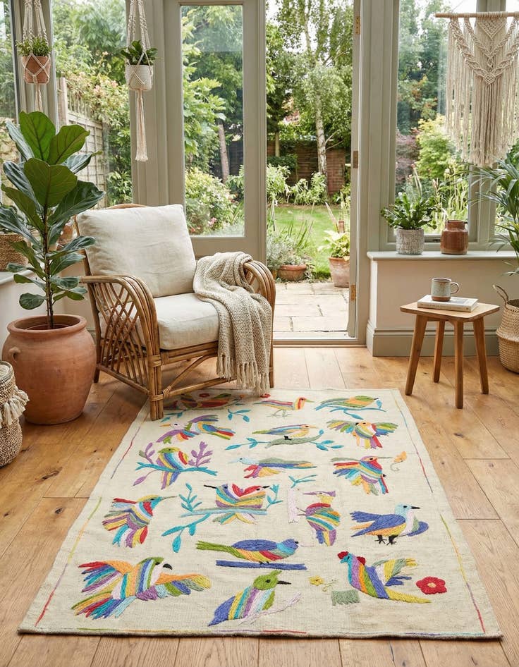 Detail image of 3' 2 x 4' 7  Hand Woven Kilim Suzani Wool Rug