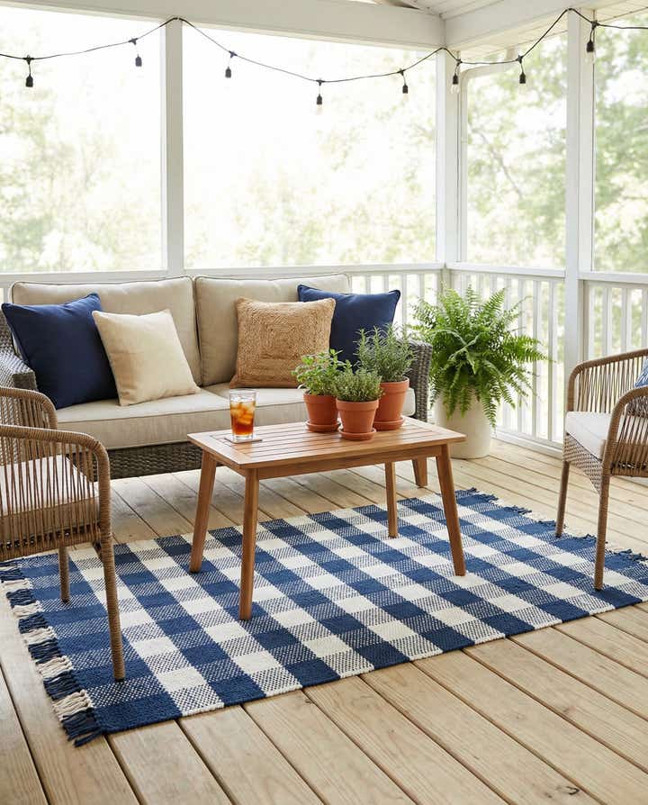 4' x 6' Easy-Clean Eco Plaid Washable Indoor / Outdoor Rug