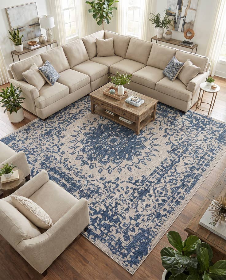 Detail image of 13' x 13' Easy-Clean Traditional Indoor / Outdoor Square Rug