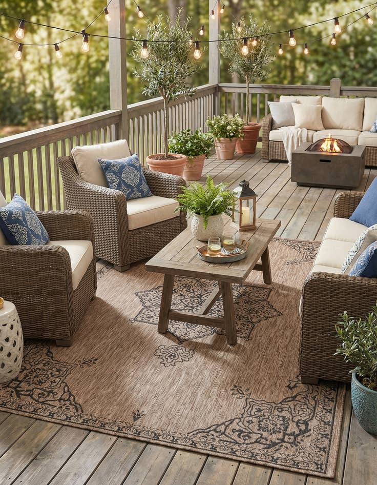 Detail image of 7' x 10'  Washable Traditional Indoor / Outdoor Rug