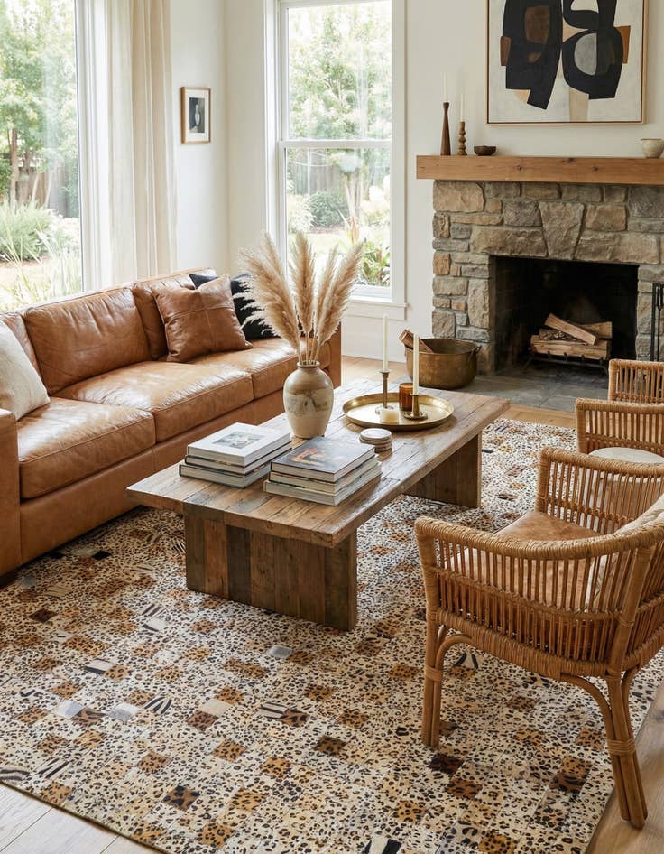 Detail image of 5' 1 x 8' Cowhide Leather Rug