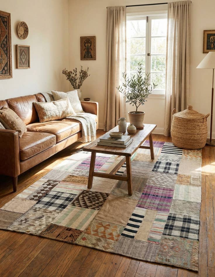 Detail image of 6' 5 x 9' 7  Hand Woven Kilim Patchwork Wool Rug