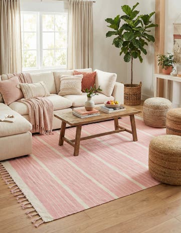 Pink and White Hand Woven Chindi Cotton Rug