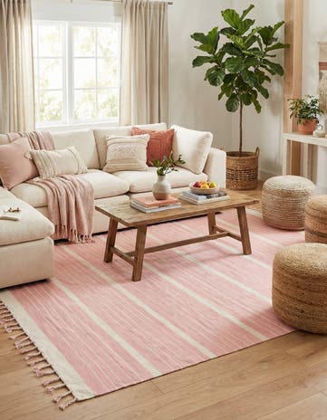 Pink and White Hand Woven Chindi Cotton Rug