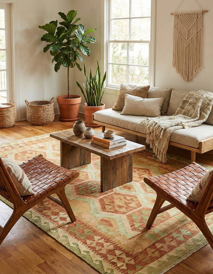 Detail image of 4' 10 x 6' 7  Hand Woven Kilim Waziri Wool Rug