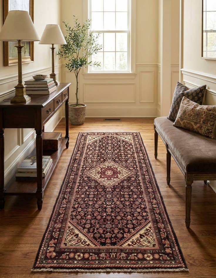 Detail image of 4' x 9' 7  Hand Knotted Hossainabad Persian Wool Runner Rug