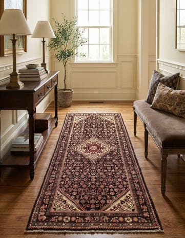 4' x 9' 7 Hand Knotted Hossainabad Persian Wool Runner Rug