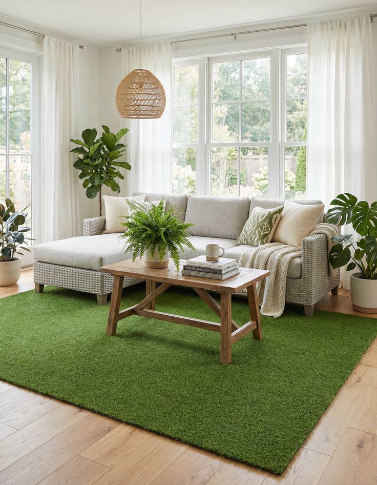 Detail image of  7' 10 x 10'  Washable Grass Indoor / Outdoor Rug