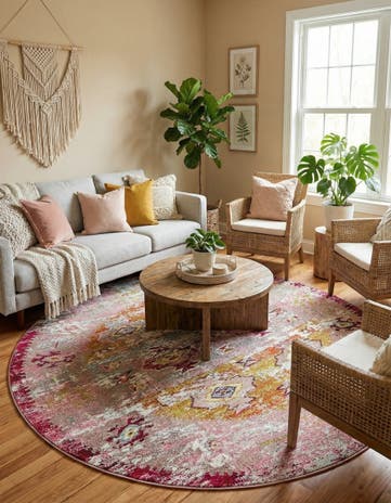 Pink Washable Alta Round Rug