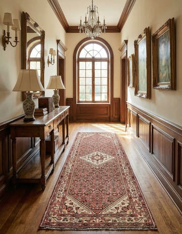 3' 6 x 9' 6 Hand Knotted Hossainabad Persian Wool Runner Rug