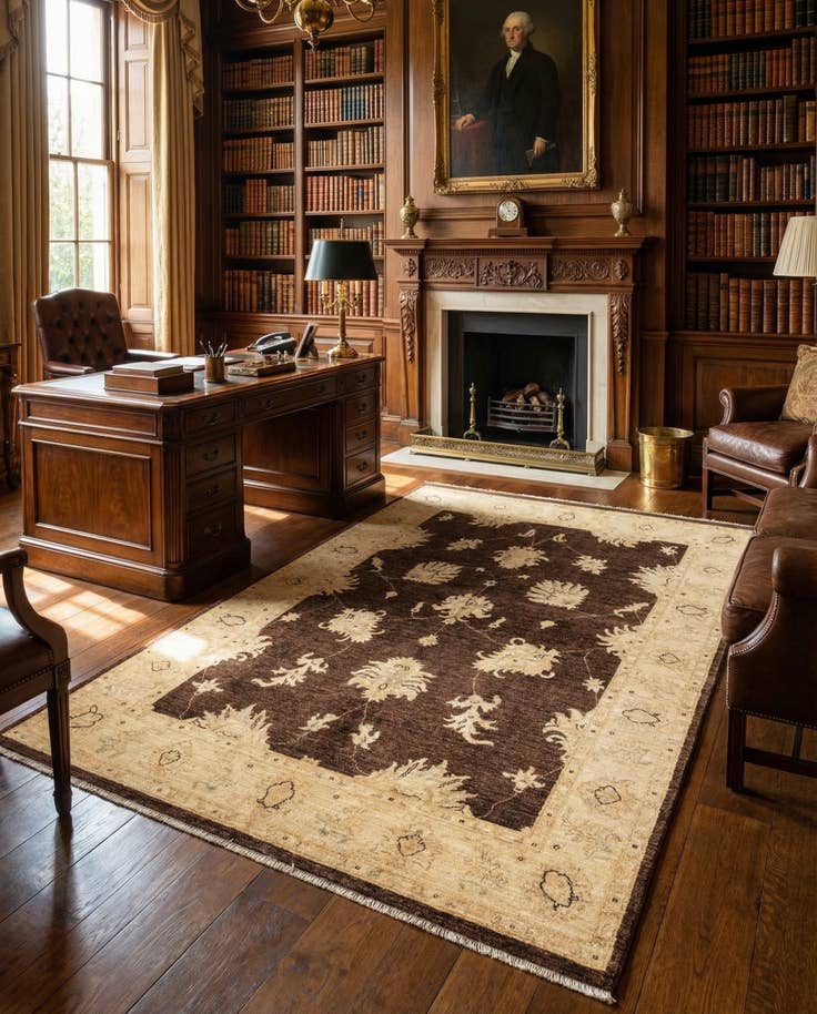 Detail image of 4' 8 x 7' Hand Woven Peshawar Ziegler Rug