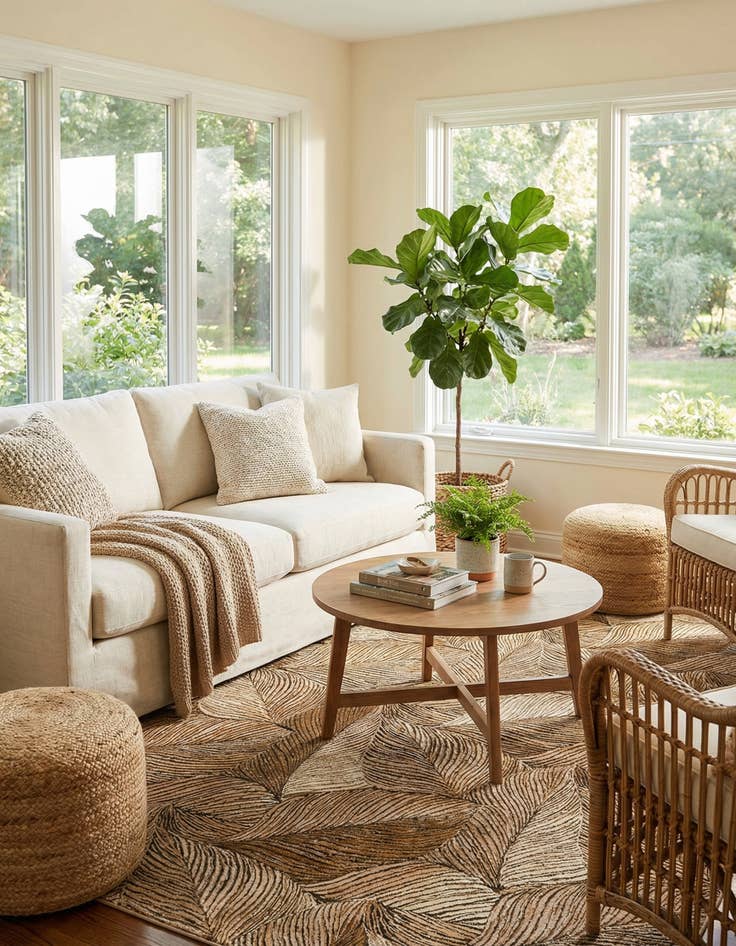 Detail image of  7' 10 x 10'  Washable Botanical Indoor / Outdoor Rug