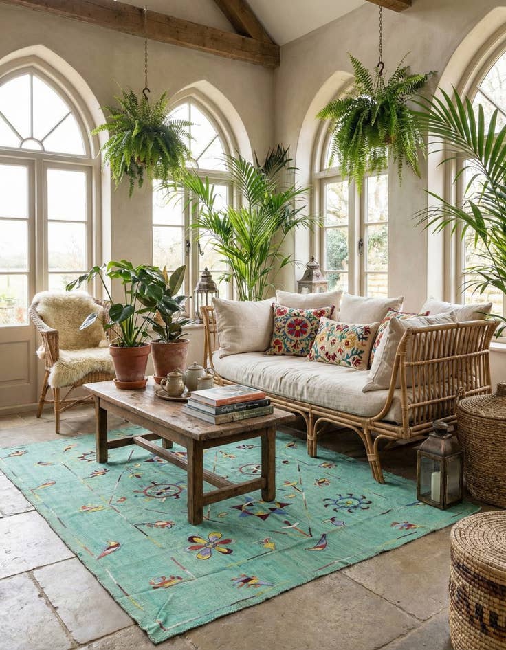 Detail image of 5' 8 x 7' 4  Hand Woven Kilim Suzani Wool Rug