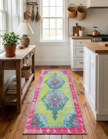 Green Washable Timeless Runner Rug