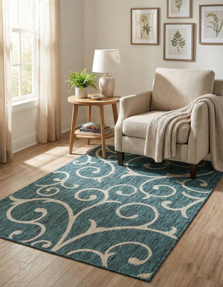 Detail image of 4' x 6' Easy-Clean Botanical Indoor / Outdoor Rug