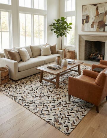 8' 1 x 9' 10 Cowhide Leather Rug