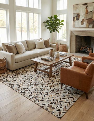 8' 1 x 9' 10 Cowhide Leather Rug