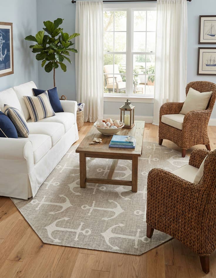 Detail image of 7' 10 x 7' 10  Washable Coastal Indoor / Outdoor Octagon Rug