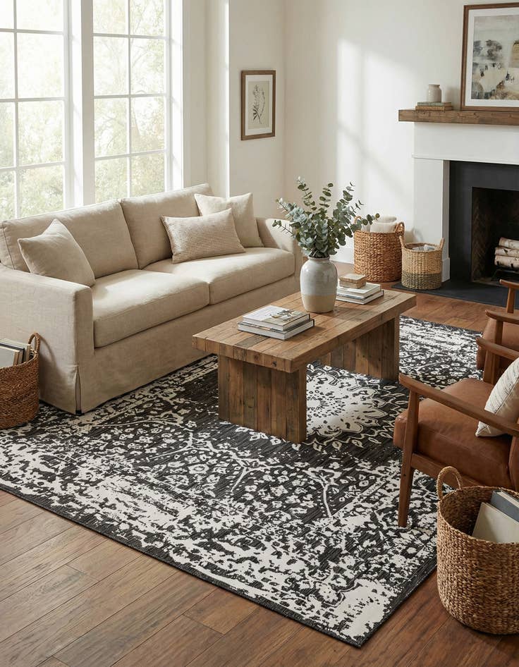 Detail image of  9' x 12'  Washable Traditional Indoor / Outdoor Rug