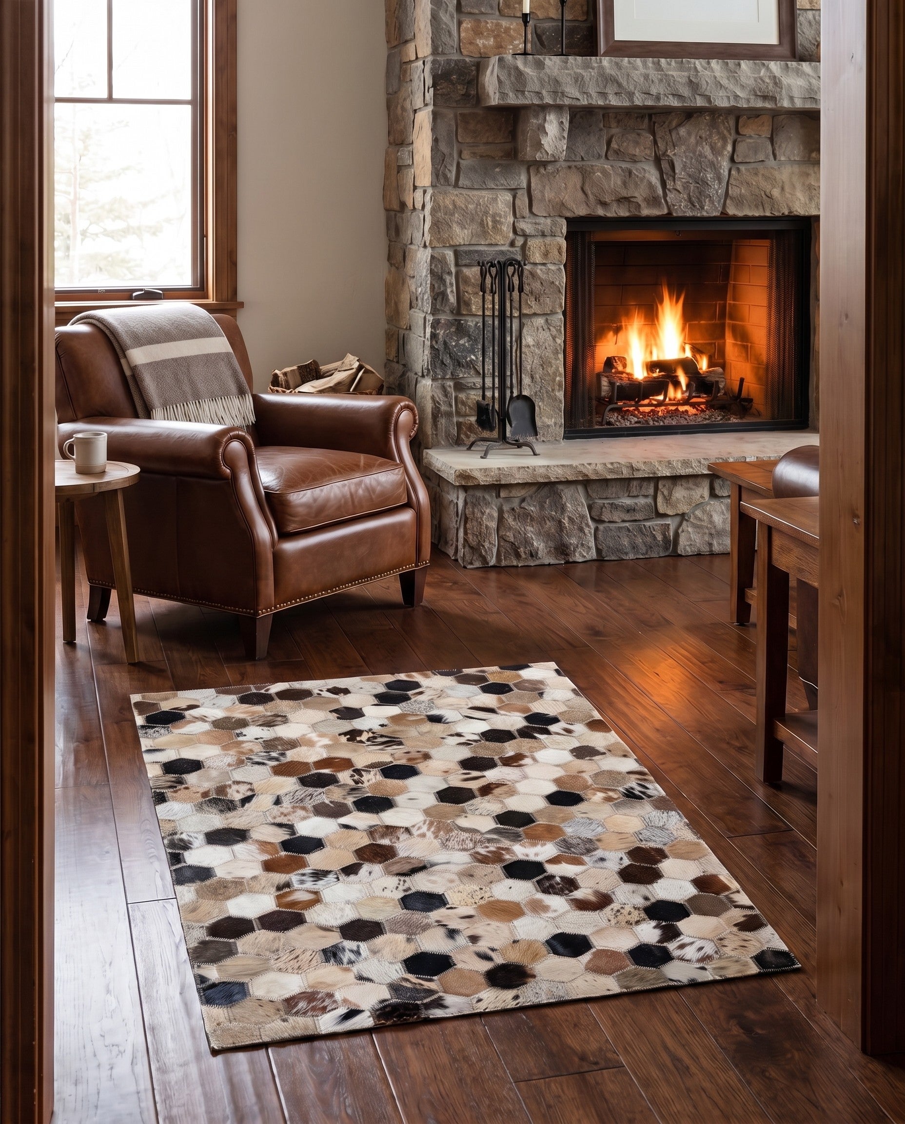 2' x 3' 1 Cowhide Leather Rug