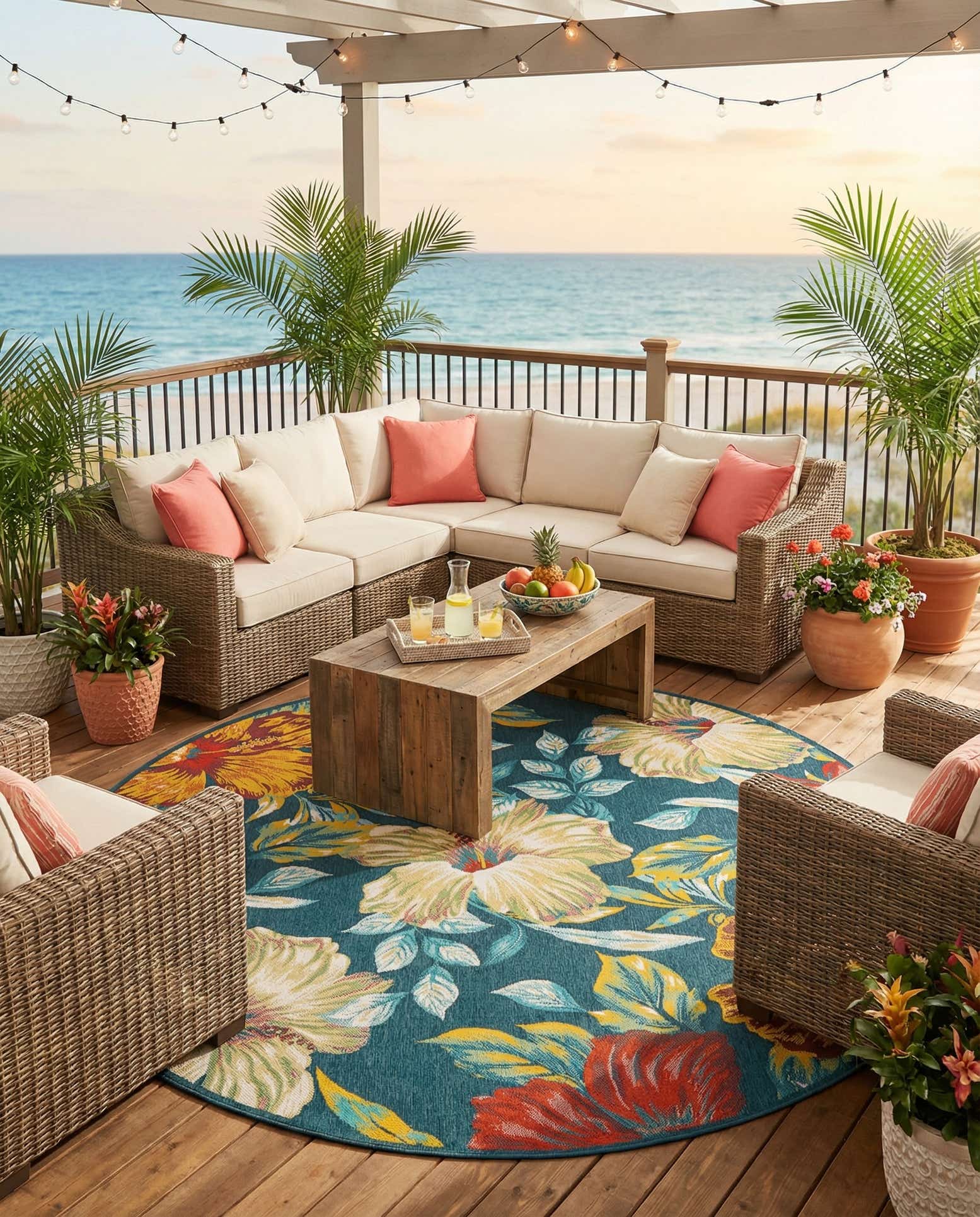 10' x 10' Easy-Clean Coastal Indoor / Outdoor Round Rug