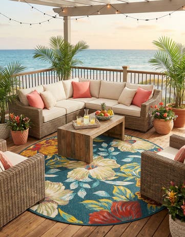 10' x 10' Easy-Clean Coastal Indoor / Outdoor Round Rug