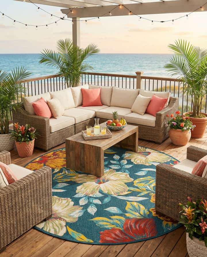 10' x 10' Easy-Clean Coastal Indoor / Outdoor Round Rug