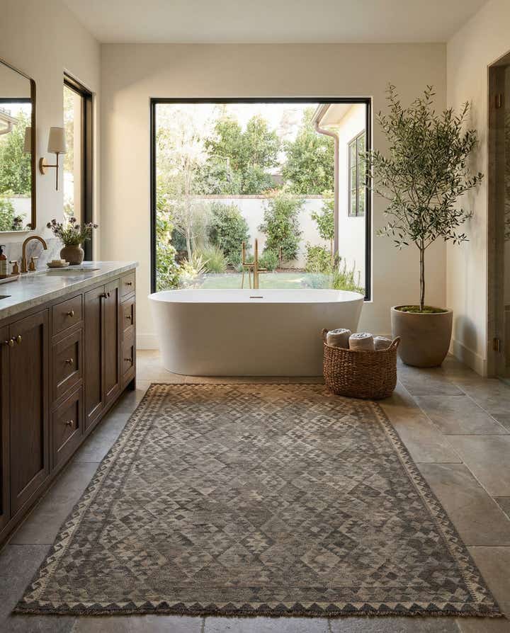 6' 8 x 9' 8 Hand Woven Kilim Maymana Wool Rug