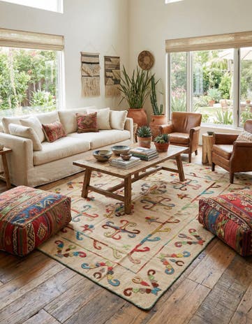 5' 9 x 7' 9 Hand Woven Kilim Suzani Wool Rug