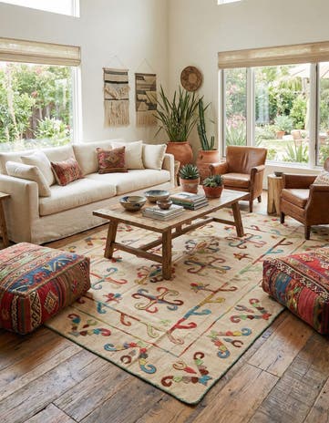 5' 9 x 7' 9 Hand Woven Kilim Suzani Wool Rug