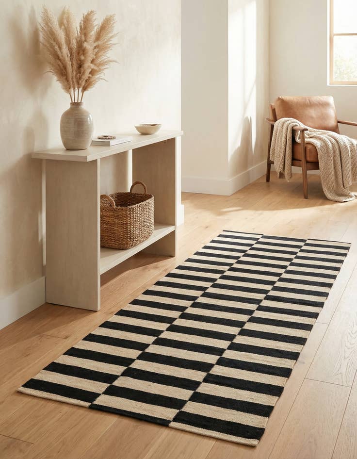 Detail image of 3' 4 x 4' 9  Hand Woven Kilim Modern Wool Rug