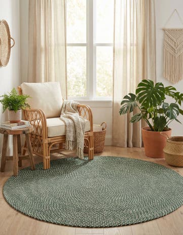 Green Handmade Tweed Braided Jute Round Rug