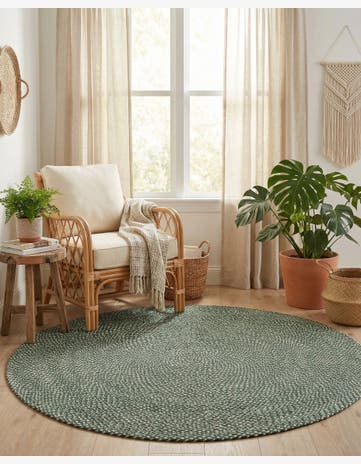 Green Handmade Tweed Braided Jute Round Rug