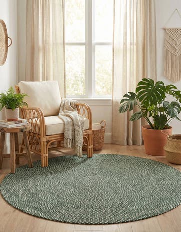 Green Handmade Tweed Braided Jute Round Rug