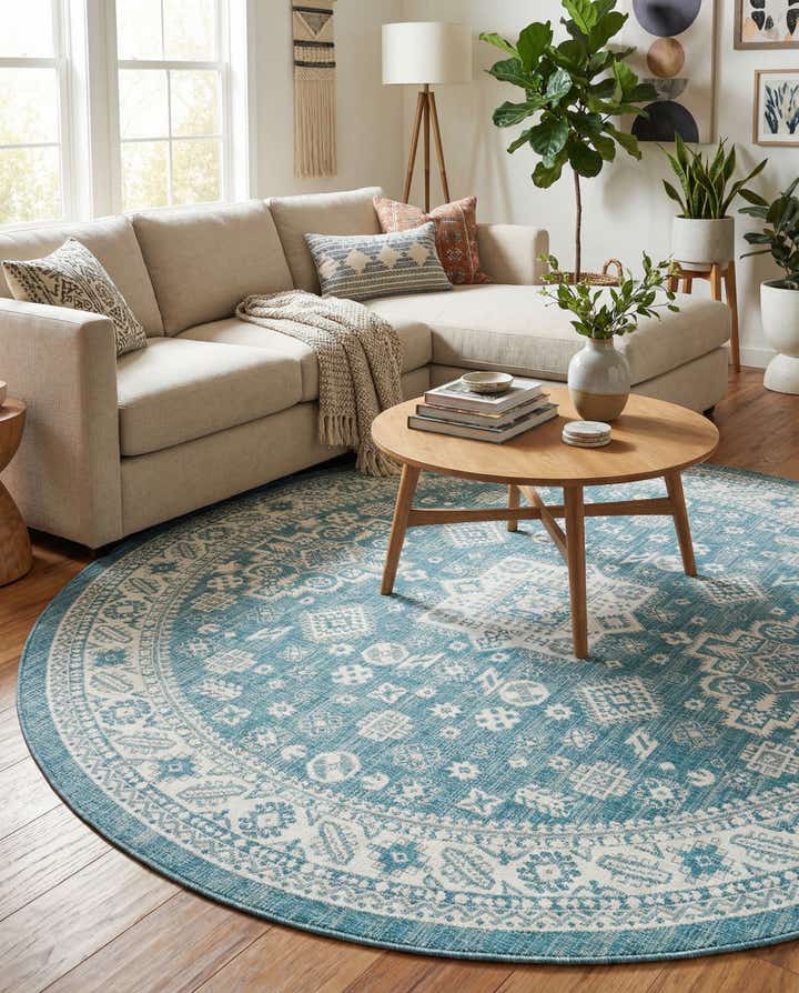 10' x 10' Easy-Clean Aztec Indoor / Outdoor Round Rug