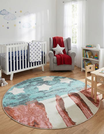 7' 10 x 7' 10 American Flag Whimsy Kids Round Rug