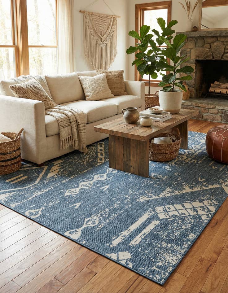 Detail image of  7' 10 x 10'  Washable Bohemian Indoor / Outdoor Rug