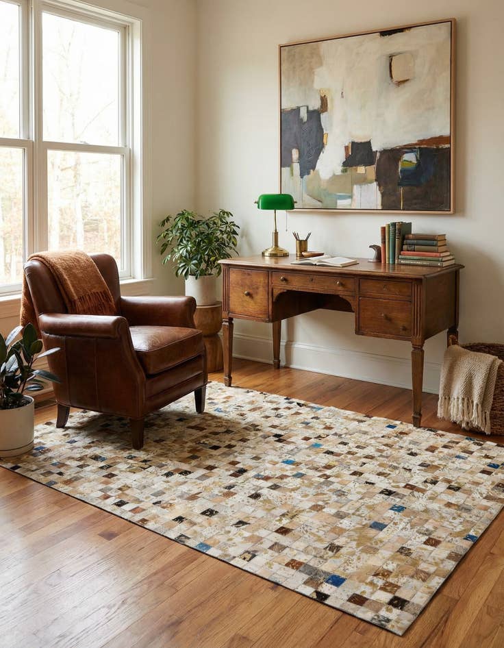 Detail image of 4' 1 x 5' 11 Cowhide - Patchwork Rug