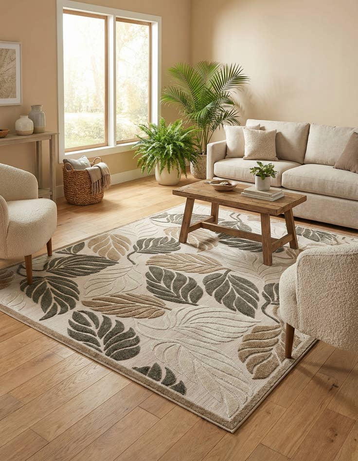 Detail image of 7' 10 x 11'  Washable Botanical Indoor / Outdoor Rug