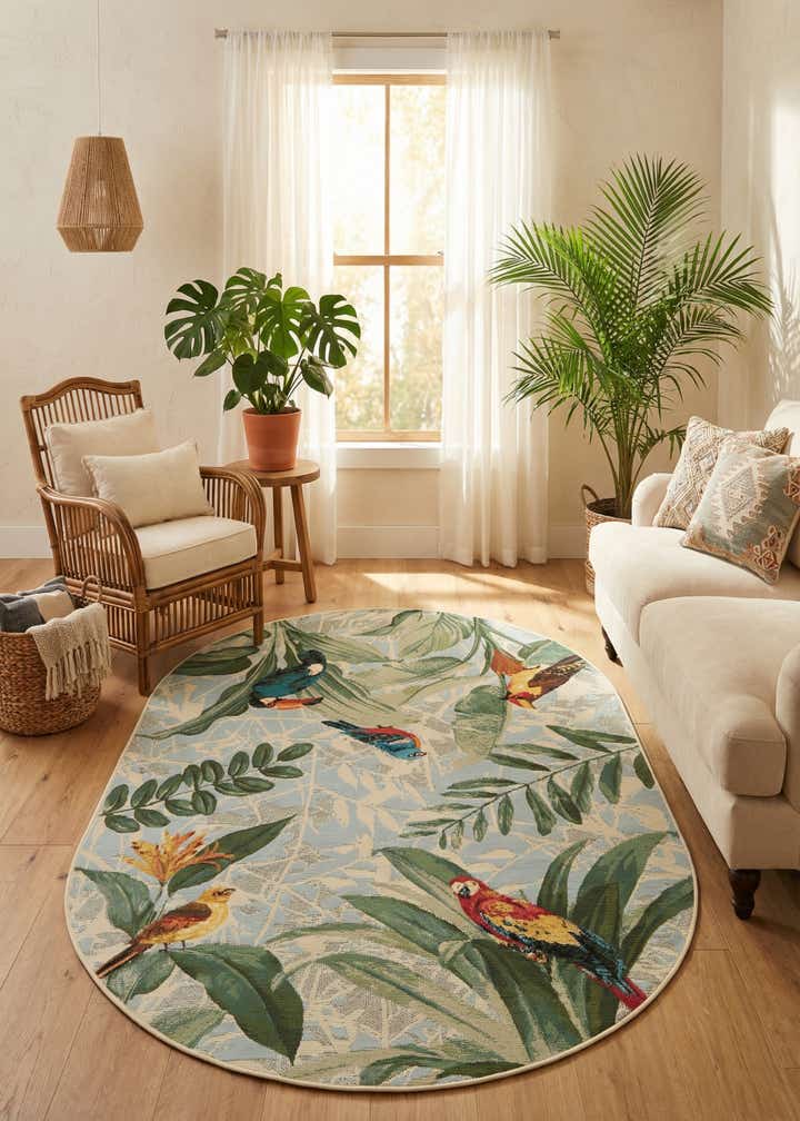 4' x 6' Easy-Clean Botanical Indoor / Outdoor Oval Rug
