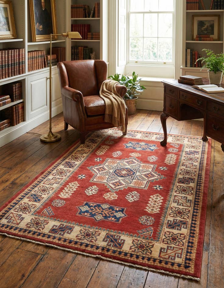 Detail image of 4' 2 x 6'  Hand Knotted Kazak Rug