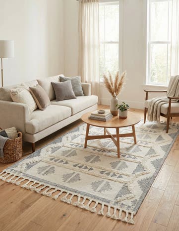 Gray and White Hand Woven Arizona Wool Rug