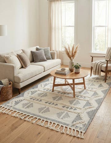Gray and White Hand Woven Arizona Wool Rug