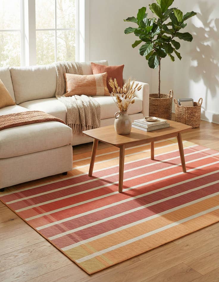 Detail image of 5' 3 x 8'  Washable Striped Indoor / Outdoor Rug