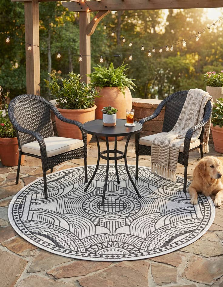 Detail image of 4' 1 x 4' 1  Washable Traditional Indoor / Outdoor Round Rug